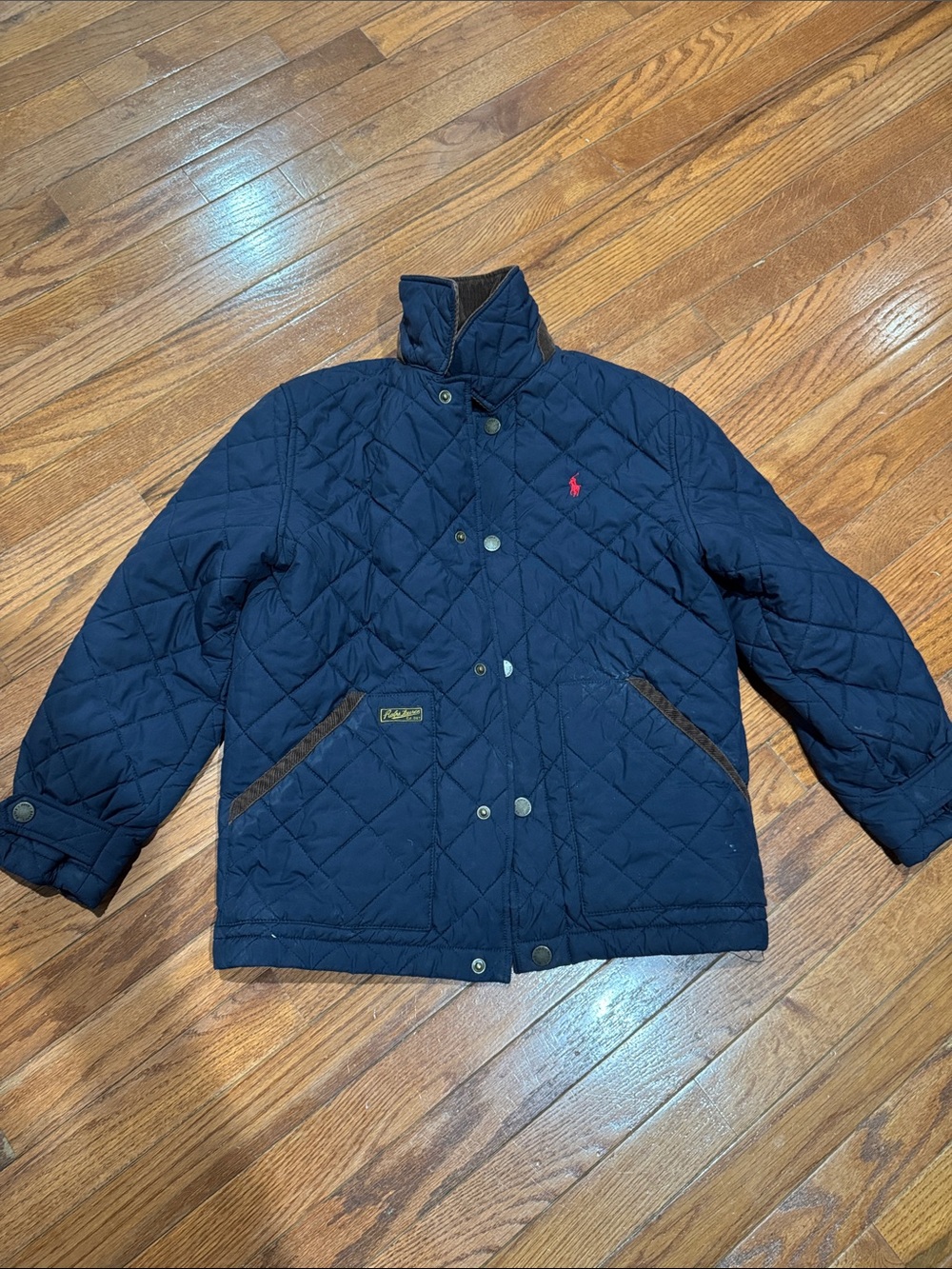 Ralph Lauren Navy Quilted Puffer Jacket with Pink Pony